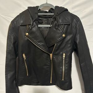 Black Leather Jacket with Gold Accents size M